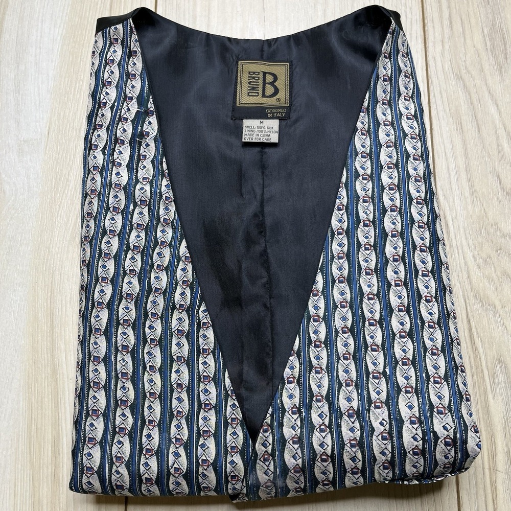Bruno Design in Italy Vest Waistcoat Men Formal Dress 100% Silk Geometric Medium